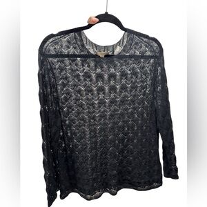 Vince Black Sheer Lace Blouse XL